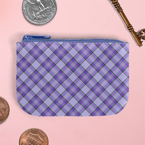 Purple Plaid Tartan 2 Diagonal Mini Coin Purse from ArtsNow.com Front