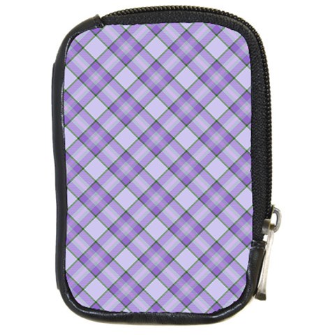 Purple Plaid Tartan 2 Diagonal Compact Camera Leather Case from ArtsNow.com Front