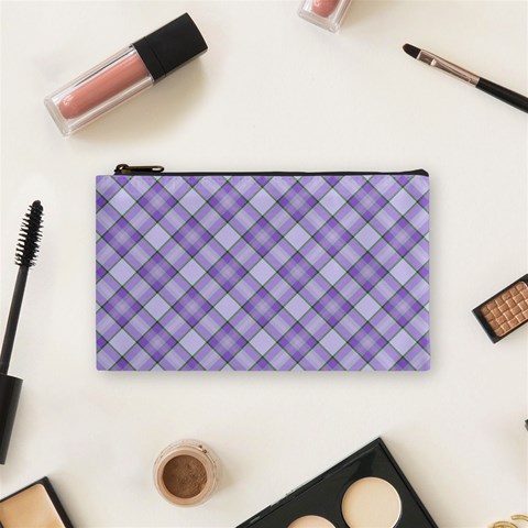 Purple Plaid Tartan 2 Diagonal Cosmetic Bag (Small) from ArtsNow.com Front