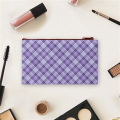 Purple Plaid Tartan 2 Diagonal Cosmetic Bag (Small) from ArtsNow.com Back