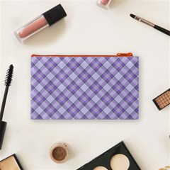 Purple Plaid Tartan 2 Diagonal Cosmetic Bag (Small) from ArtsNow.com Back