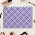 Purple Plaid Tartan 2 Diagonal Cosmetic Bag (XL)