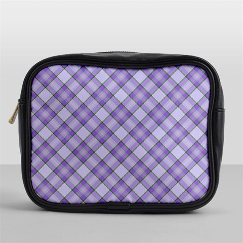 Purple Plaid Tartan 2 Diagonal Mini Toiletries Bag (One Side) from ArtsNow.com Front