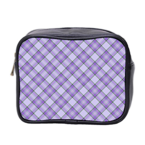 Purple Plaid Tartan 2 Diagonal Mini Toiletries Bag (Two Sides) from ArtsNow.com Front