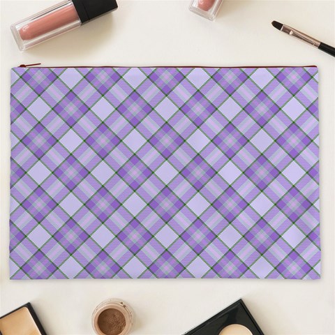 Purple Plaid Tartan 2 Diagonal Cosmetic Bag (XXL) from ArtsNow.com Front