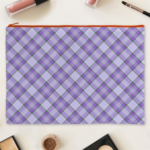 Purple Plaid Tartan 2 Diagonal Cosmetic Bag (XXXL) from ArtsNow.com Front