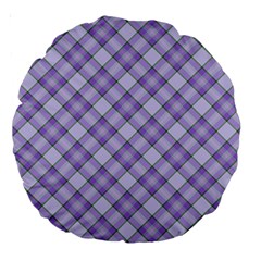 Purple Plaid Tartan 2 Diagonal Large 18  Premium Round Cushions from ArtsNow.com Front