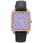 Purple Plaid Tartan 2 Diagonal Rose Gold Leather Watch 