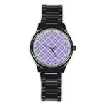 Purple Plaid Tartan 2 Diagonal Stainless Steel Round Watch