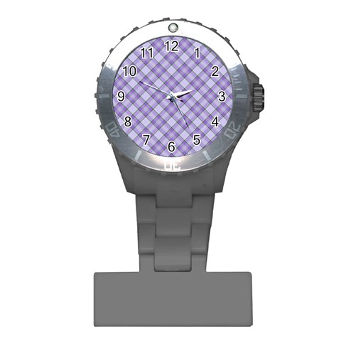 Purple Plaid Tartan 2 Diagonal Plastic Nurses Watch from ArtsNow.com Front