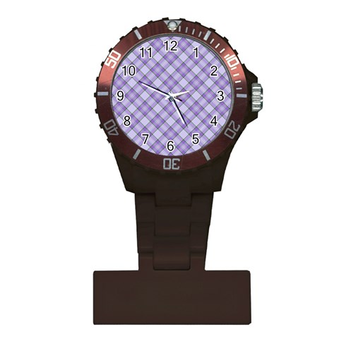 Purple Plaid Tartan 2 Diagonal Plastic Nurses Watch from ArtsNow.com Front