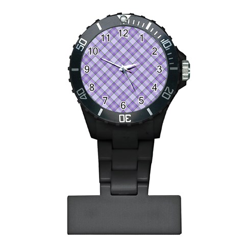 Purple Plaid Tartan 2 Diagonal Plastic Nurses Watch from ArtsNow.com Front