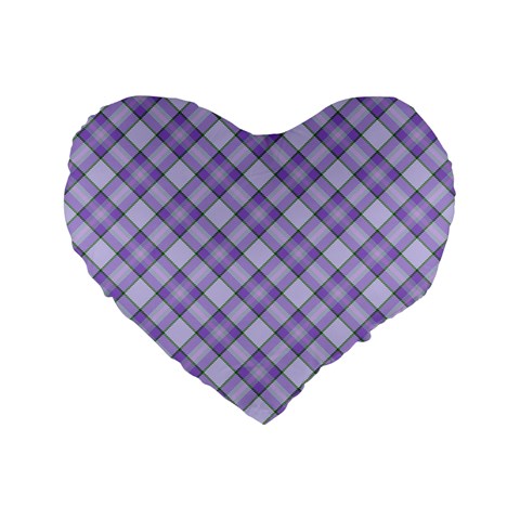 Purple Plaid Tartan 2 Diagonal Standard 16  Premium Flano Heart Shape Cushions from ArtsNow.com Front