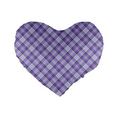 Purple Plaid Tartan 2 Diagonal Standard 16  Premium Flano Heart Shape Cushions from ArtsNow.com Front