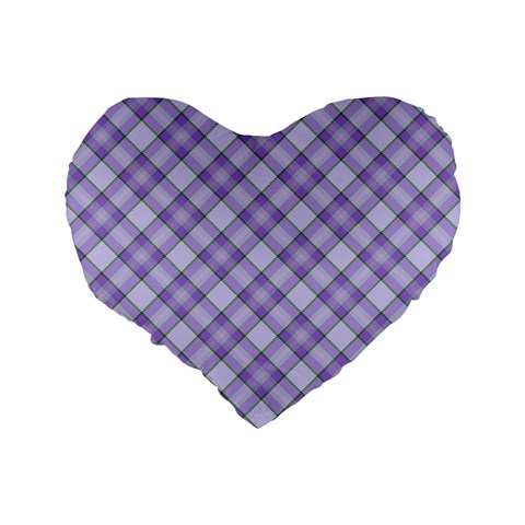 Purple Plaid Tartan 2 Diagonal Standard 16  Premium Flano Heart Shape Cushions from ArtsNow.com Back