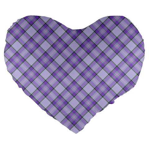 Purple Plaid Tartan 2 Diagonal Large 19  Premium Flano Heart Shape Cushions from ArtsNow.com Front