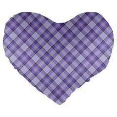 Purple Plaid Tartan 2 Diagonal Large 19  Premium Flano Heart Shape Cushions from ArtsNow.com Front