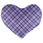 Purple Plaid Tartan 2 Diagonal Large 19  Premium Flano Heart Shape Cushions