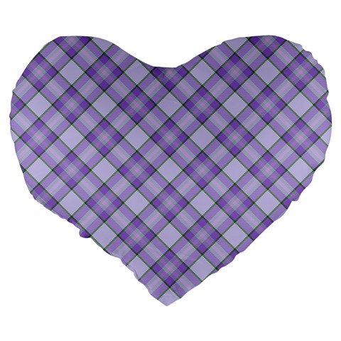 Purple Plaid Tartan 2 Diagonal Large 19  Premium Flano Heart Shape Cushions from ArtsNow.com Back