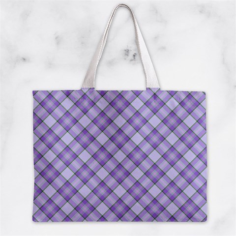 Purple Plaid Tartan 2 Diagonal Zipper Mini Tote Bag from ArtsNow.com Front