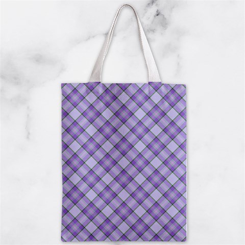 Purple Plaid Tartan 2 Diagonal Zipper Classic Tote Bag from ArtsNow.com Front