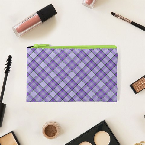 Purple Plaid Tartan 2 Diagonal Cosmetic Bag (XS) from ArtsNow.com Front