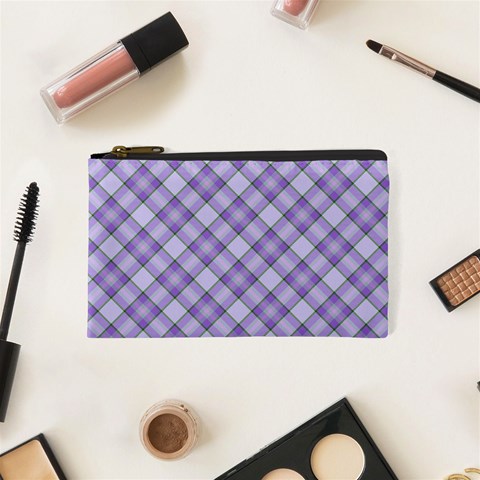 Purple Plaid Tartan 2 Diagonal Cosmetic Bag (XS) from ArtsNow.com Front