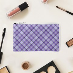 Purple Plaid Tartan 2 Diagonal Cosmetic Bag (XS) from ArtsNow.com Front