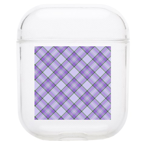 Purple Plaid Tartan 2 Diagonal Soft TPU AirPods 1/2 Case from ArtsNow.com Front