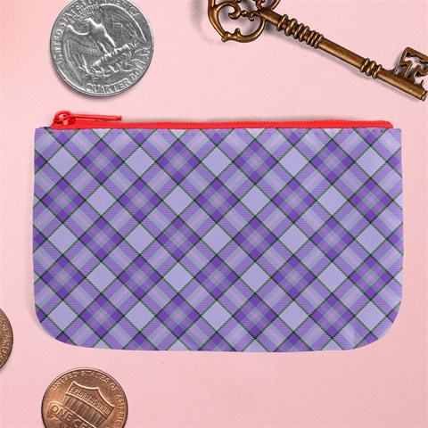 Purple Plaid Tartan 2 Diagonal Large Coin Purse from ArtsNow.com Front