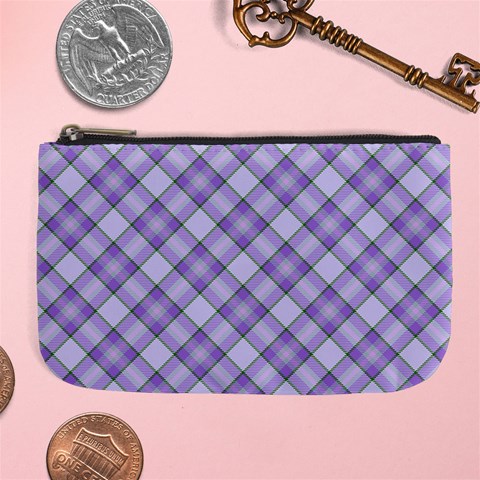 Purple Plaid Tartan 2 Diagonal Large Coin Purse from ArtsNow.com Front