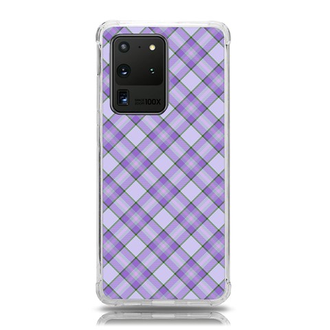 Purple Plaid Tartan 2 Diagonal Samsung Galaxy S20 Ultra 6.9 Inch TPU UV Case from ArtsNow.com Front