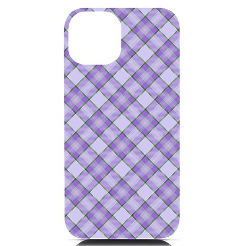 Purple Plaid Tartan 2 Diagonal iPhone 14 Black UV Print PC Hardshell Case from ArtsNow.com Front