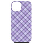 Purple Plaid Tartan 2 Diagonal iPhone 14 Black UV Print PC Hardshell Case