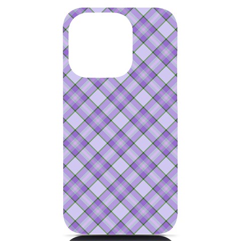 Purple Plaid Tartan 2 Diagonal iPhone 14 Pro Black UV Print PC Hardshell Case from ArtsNow.com Front