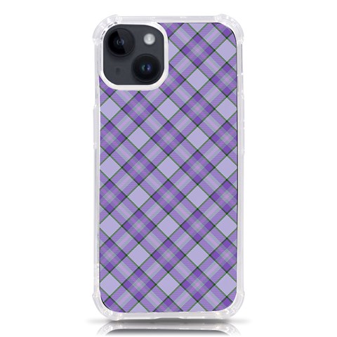 Purple Plaid Tartan 2 Diagonal iPhone 14 TPU UV Print Case from ArtsNow.com Front