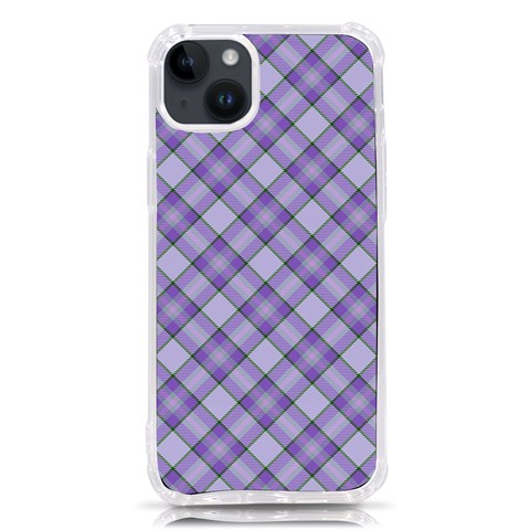 Purple Plaid Tartan 2 Diagonal iPhone 14 Plus TPU UV Print Case from ArtsNow.com Front