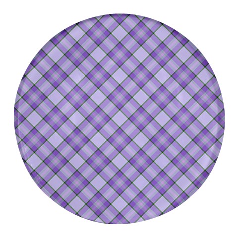 Purple Plaid Tartan 2 Diagonal Round Glass Fridge Magnet (4 pack) from ArtsNow.com Front