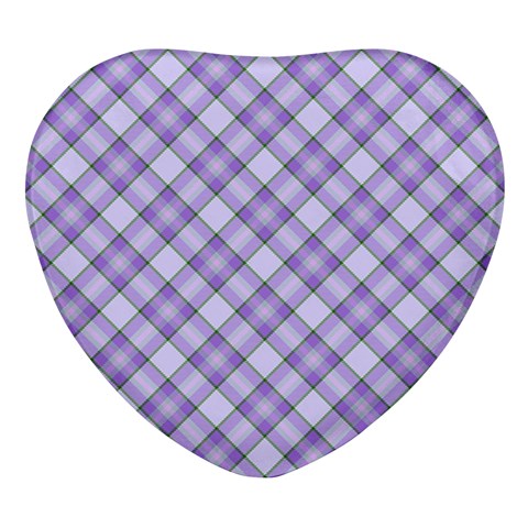 Purple Plaid Tartan 2 Diagonal Heart Glass Fridge Magnet (4 pack) from ArtsNow.com Front