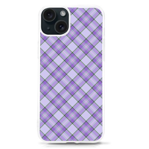 Purple Plaid Tartan 2 Diagonal iPhone 15 TPU UV Print Case from ArtsNow.com Front