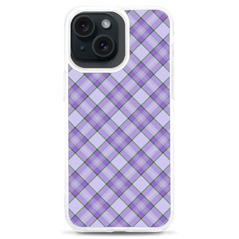 Purple Plaid Tartan 2 Diagonal iPhone 15 Plus TPU UV Print Case from ArtsNow.com Front