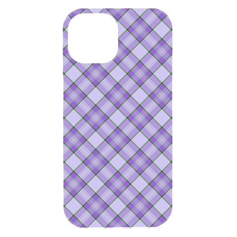 Purple Plaid Tartan 2 Diagonal iPhone 15 Black UV Print PC Hardshell Case from ArtsNow.com Front