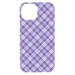 Purple Plaid Tartan 2 Diagonal iPhone 15 Black UV Print PC Hardshell Case