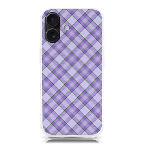 Purple Plaid Tartan 2 Diagonal iPhone 16 TPU UV Print Case from ArtsNow.com Front