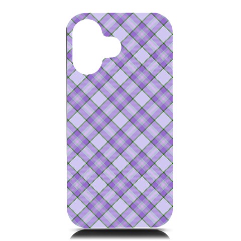 Purple Plaid Tartan 2 Diagonal iPhone 16 Black UV Print PC Hardshell Case from ArtsNow.com Front