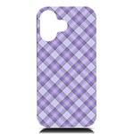 Purple Plaid Tartan 2 Diagonal iPhone 16 Black UV Print PC Hardshell Case