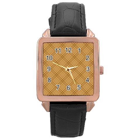 Autumn Fall Plaid Tartan 1 Diagonal Rose Gold Leather Watch  from ArtsNow.com Front