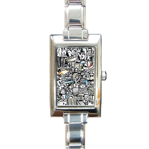 Doodle New York City Nyc Rectangle Italian Charm Watch from ArtsNow.com Front