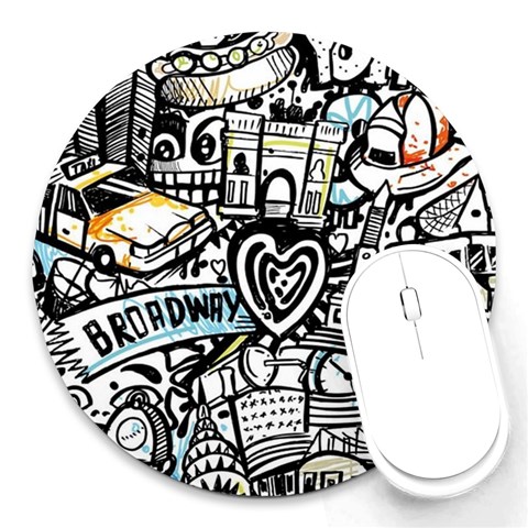 Doodle New York City Nyc Round Mousepad from ArtsNow.com Front