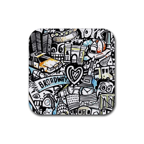 Doodle New York City Nyc Rubber Coaster (Square) from ArtsNow.com Front